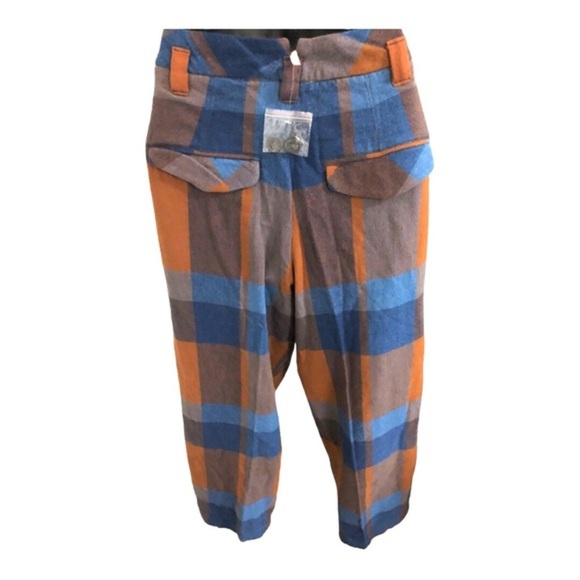 Free People cass brown blue plaid look slouchy midrise tapered trouser pants sz4 - Picture 12 of 13